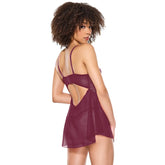 PINK PUSSYCAT BABYDOLL & THONG - SMALL - BURGUNDY